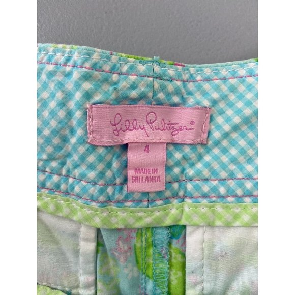 Lilly Pulitzer women's 4 green blue‎ alligator print chino casual shorts - Picture 3 of 6